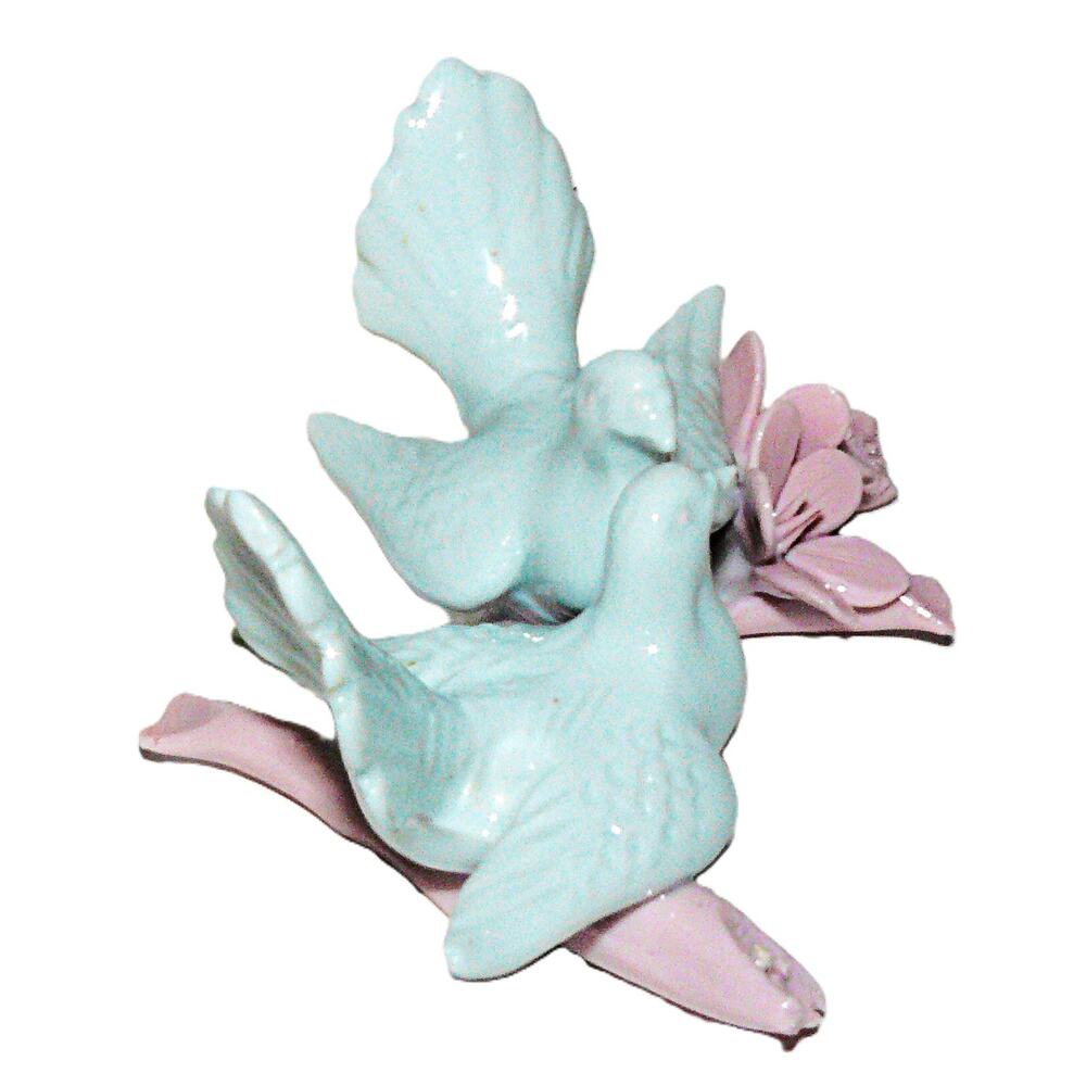 Vintage Nuova Capodimonte Porcelain Lovebird Figurine Pink Flowers Handcrafted